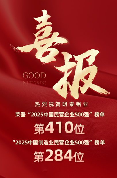2025中國民營企業500強榜單揭曉，明泰鋁業排名再攀新高